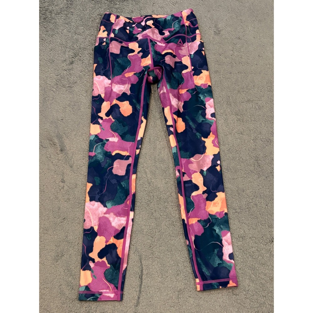 Reebok Womens XS Abstract Watercolor Camo Athletic Leggings Purple REW251LE11C